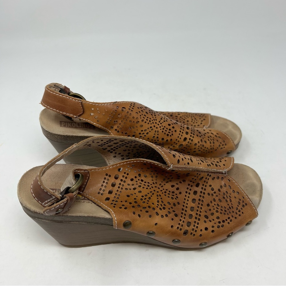 PIKOLINOS Benissa Brandy Burnished Leather Wedge Sling Back Sandals Size 40 EU - Picture 4 of 9